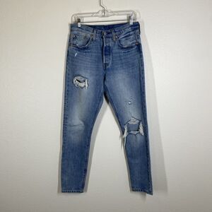 Levis 501 Skinny Jeans Womens 27x30 Blue Distressed Button Fly High Rise Denim